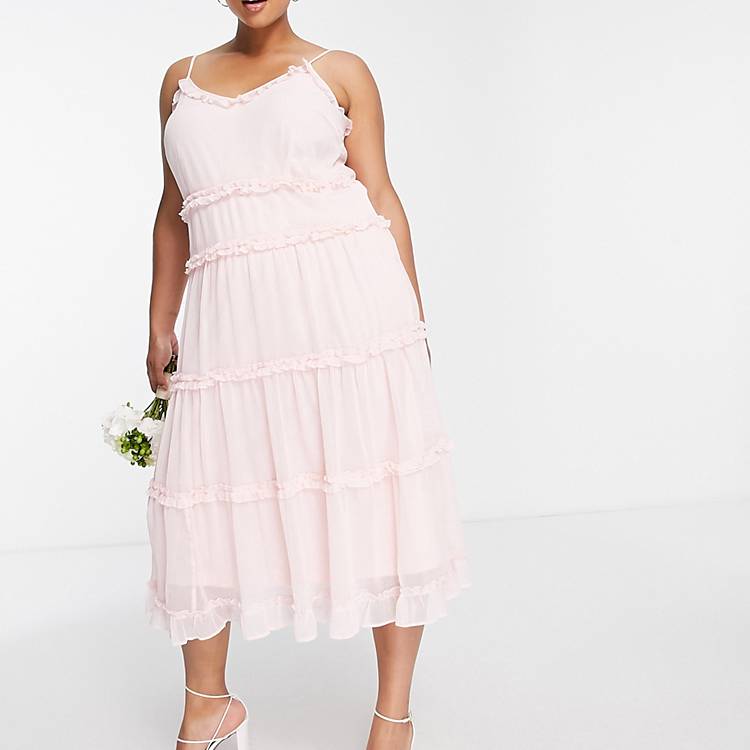 Exclusive Bridesmaid midi cami dress with frill detail in textured Asos Women Clothing Dresses Midi Dresses 