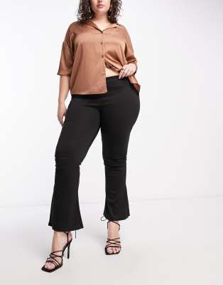 Vila Curve Flared Pants With Side Split In Black