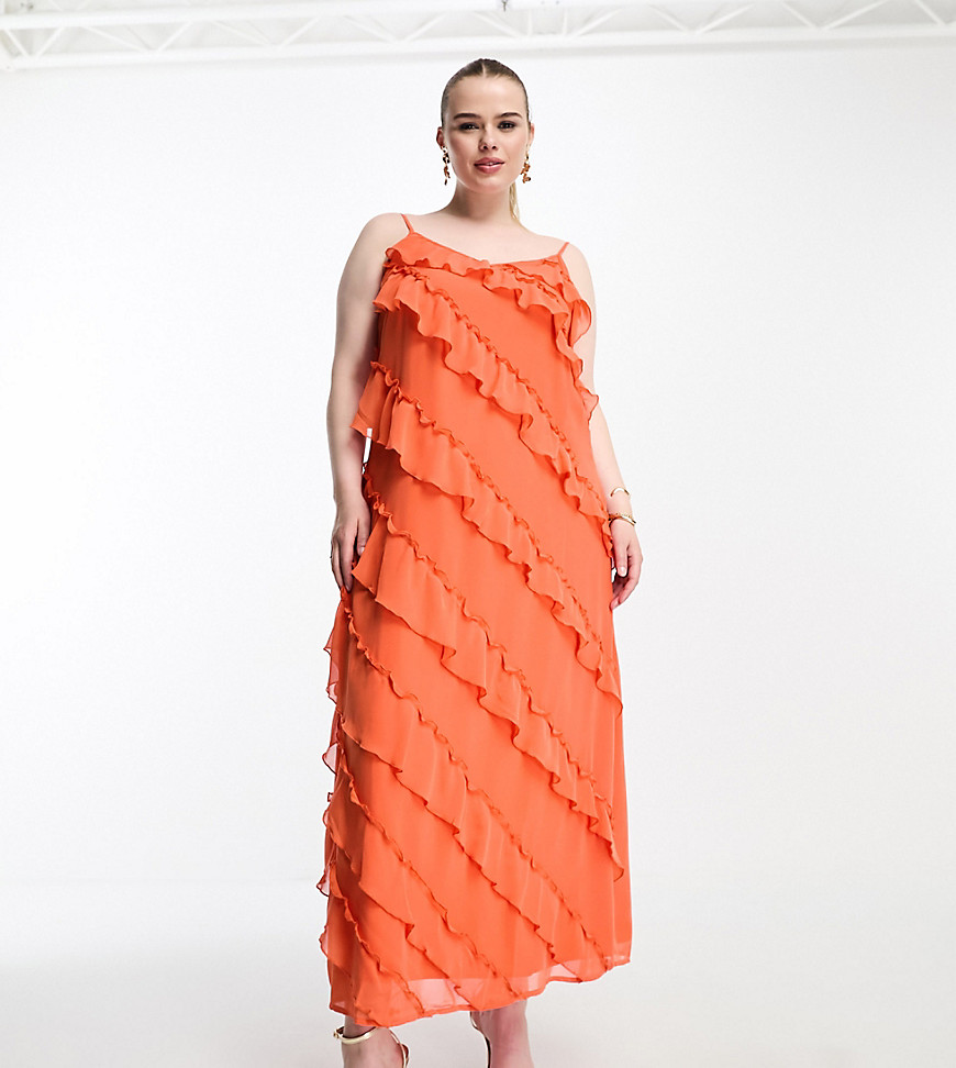 frill detail maxi cami dress in orange