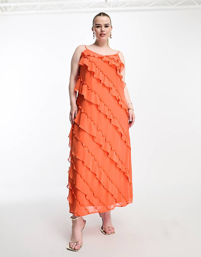 Vila Curve - frill detail maxi cami dress in orange