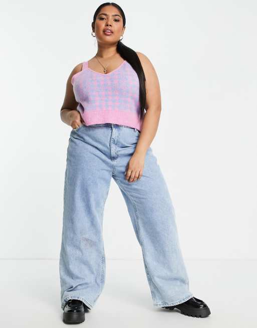 Vila Curve - Gebreide crop top met felgekleurde ruiten, deel van co-ord set, 2 van 4