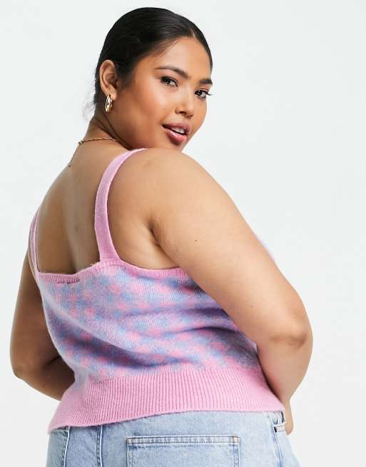 Vila Curve - Gebreide crop top met felgekleurde ruiten, deel van co-ord set, 3 van 4