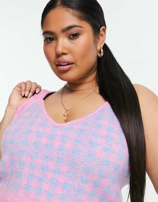 Vila Curve - Gebreide crop top met felgekleurde ruiten, deel van co-ord set, 4 van 4