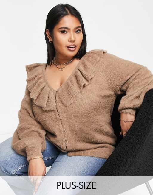 Vila Curve - Gilet en maille à détail volanté - Camel