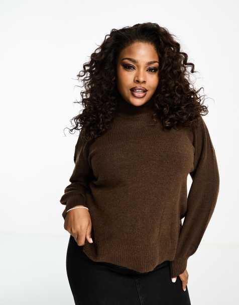 Brown Open Knit Girls Sweater Tank Top Plus Size