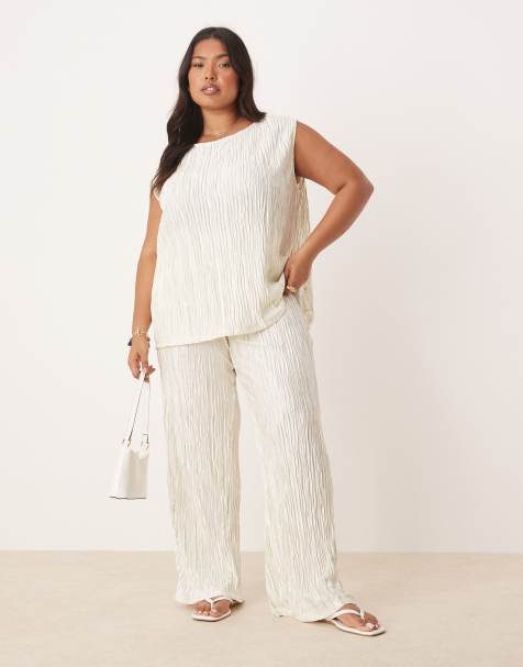 VILA Curve high rise plisse wide leg pants in pale silt green tie dye - part of a set - view 1