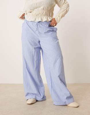 Vila Curve High Rise Wide Leg Striped Dad Pants With Turn-up Cuff