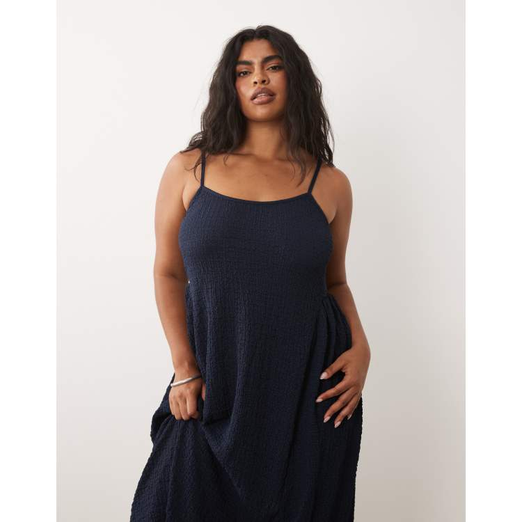 VILA Curve jacquard jersey cami midi dress with waist detail in