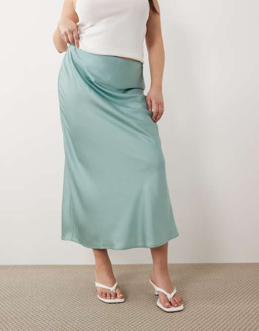 Vila Curve – Jasnoturkusowa satynowa spódnica maxi, 5 z 5