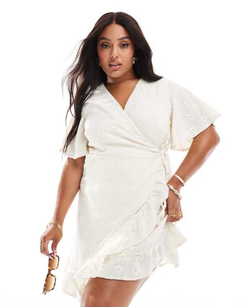 Vila Curve jersey eyelet wrap mini dress in cream - view 1
