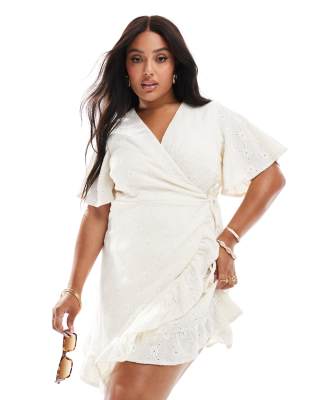vila curve jersey eyelet wrap mini dress in cream