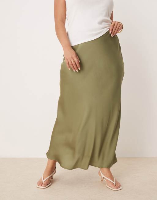Vila Curve - Jupe longue en satin - Vert huilé, 5 de 5