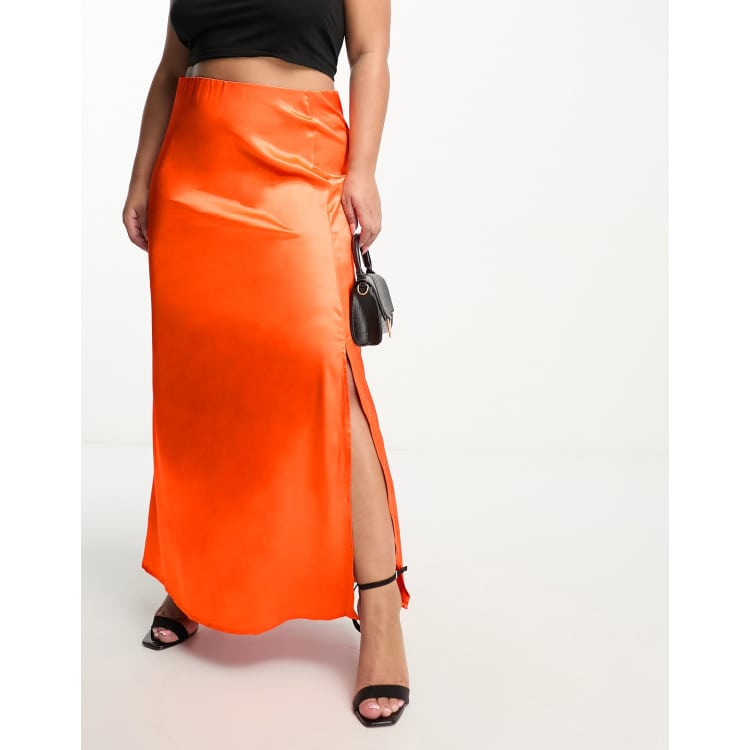 jupe longue satin orange