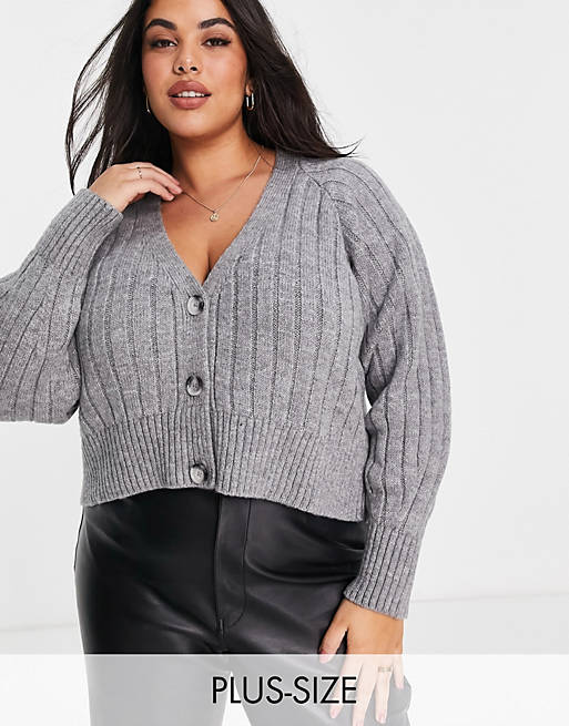 Jumpers & Cardigans Vila Curve knitted rib cardigan in grey 