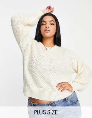 Vila Curve lattice knit jumper in cream