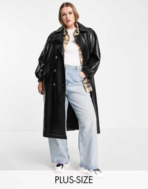 Long leather best sale look coat