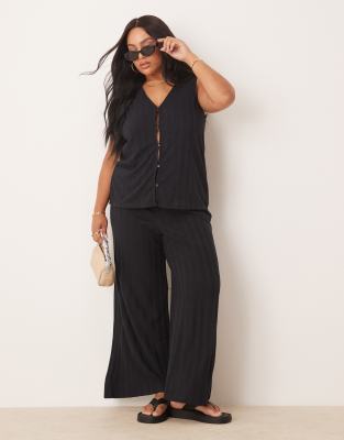 [Vila Curve] VILA Curve lightweight knitted wide leg pants in black (part of a set) 54 Black beauty