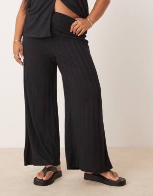 Vila Curve Lightweight Knitted Wide Leg Pants In Black