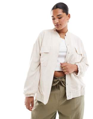 Vila Curve linen touch bomber jacket in natural melange