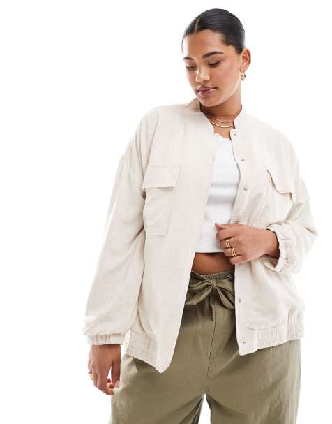 Vila Curve linen touch bomber jacket in natural melange - view 1