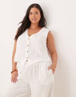 Vila Curve Vila Curve linen touch cropped tailored waistcoat co-ord in white