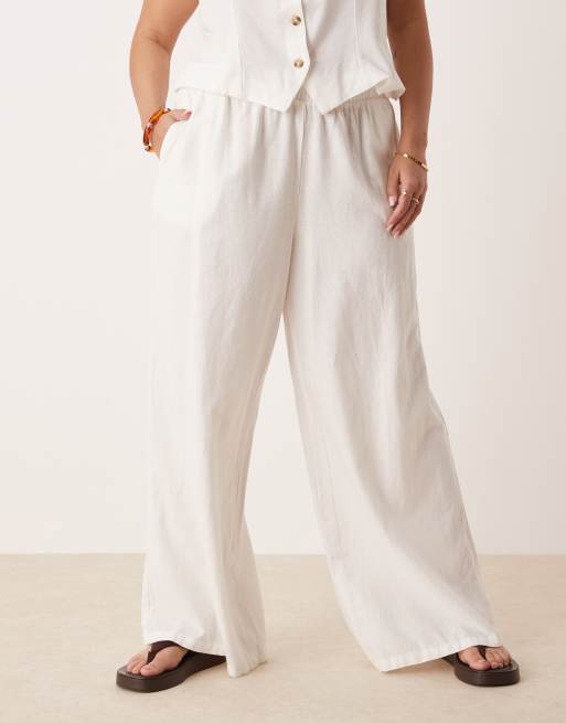 Vila Curve linen touch tailored wide leg pants in white - part of a set, 2 of 5