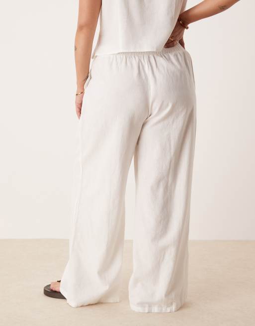 Vila Curve linen touch tailored wide leg pants in white - part of a set, 3 of 5
