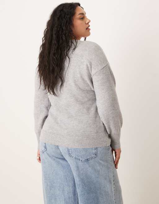 VILA Curve - Maglione a portafoglio in maglia grigia, 3 di 4