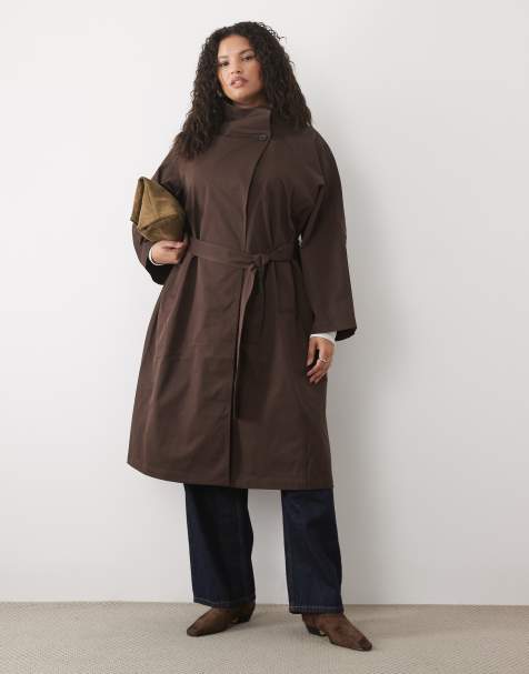 Vila Curve Maxi-Trenchcoat mit Trichterkragen in Schokobraun - view 1
