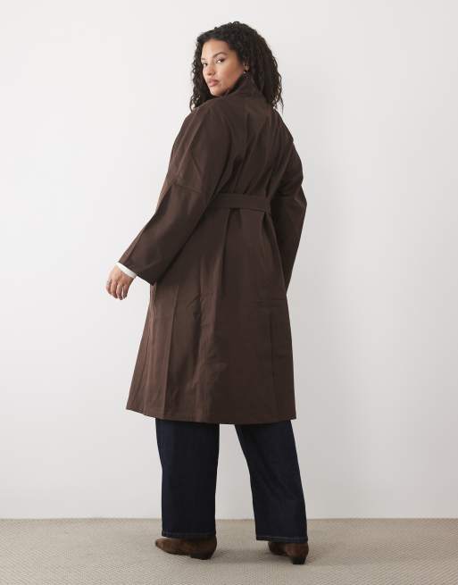 Vila Curve Maxi-Trenchcoat mit Trichterkragen in Schokobraun, 2 von 4