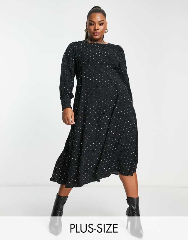 Vila Curve midi dress in spot print