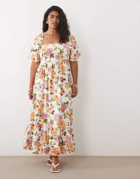 VILA Curve – Midikleid mit eckigem Ausschnitt, Puffärmeln und Blumenmuster - view 1