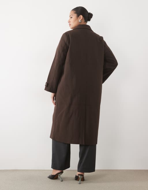 Vila Curve nette maxi-jas in chocoladebruin, 2 van 4