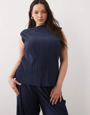 Vila Curve Plisse Sleeveless Top Co-ord In Blue