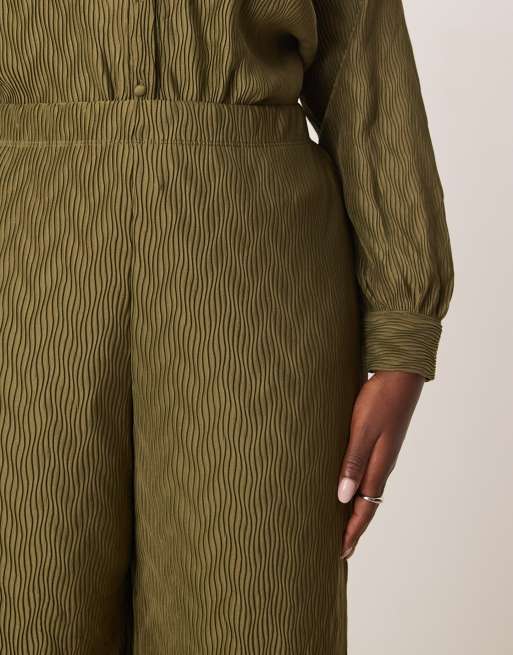 VILA Curve plisse wide leg pants in dark olive - part of a set, 4 of 5