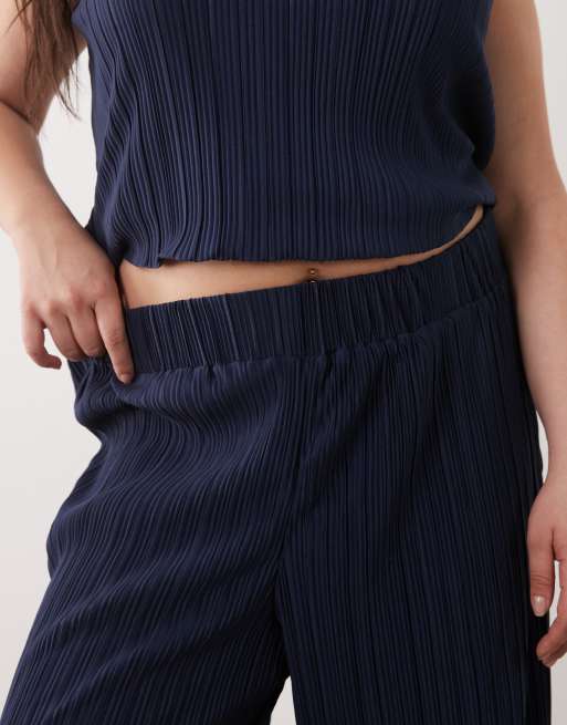 VILA Curve plisse wide leg pants in navy (part of a set), 5 of 5