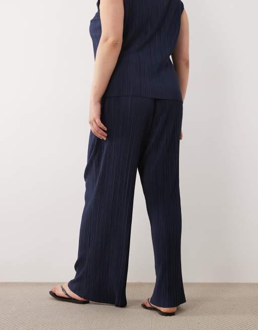 VILA Curve – Plissee-Hose in Marineblau mit weitem Schnitt, Kombiteil, 3 von 5
