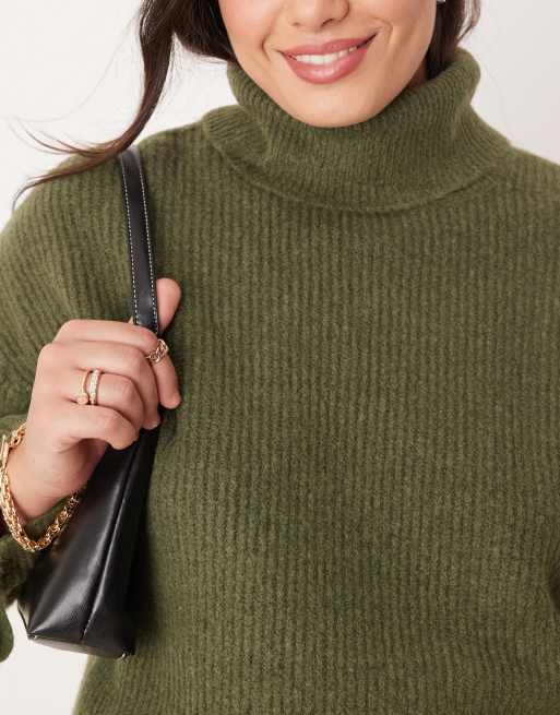 Vila Curve - Pull d'ensemble col roulé en maille - Kaki, 4 de 4