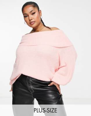 Vila Curve - Pull en maille duveteuse - Rose