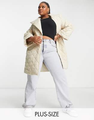 Vila Curve quilted tie waist jacket in cream - ASOS Price Checker