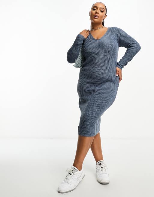 robe pull longue bleu gris