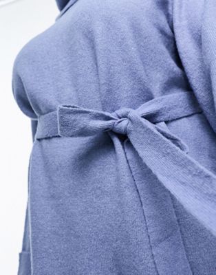 Vila Curve roll neck mini jumper dress with tie waist in blue