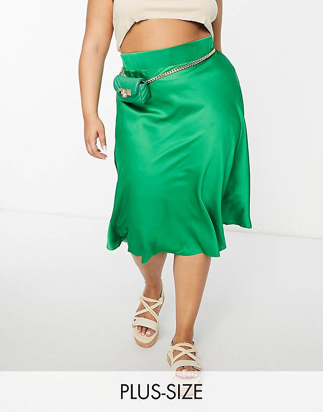 Vila Curve - satin bias cut midi skirt in bright green