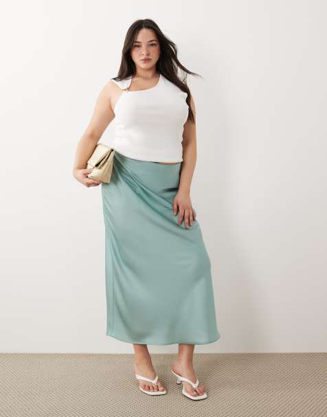 VILA Curve satin maxi skirt in blue surf - view 1