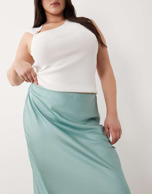 Vila Curve satin maxi skirt in blue surf, 2 of 5