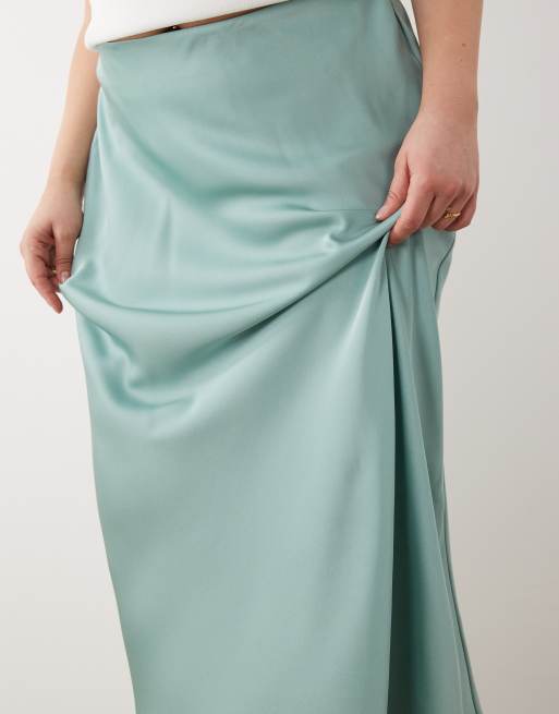 Vila Curve satin maxi skirt in blue surf, 3 of 5