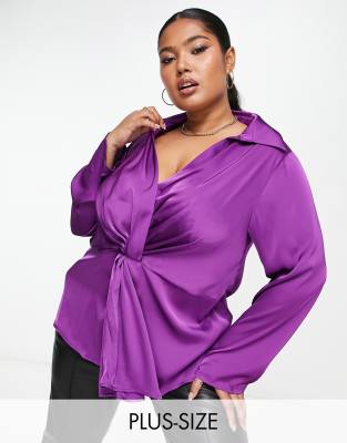 Tops by Vila Curve Add-to-bag material Spread collar Knot front Long sleeves Regular fit