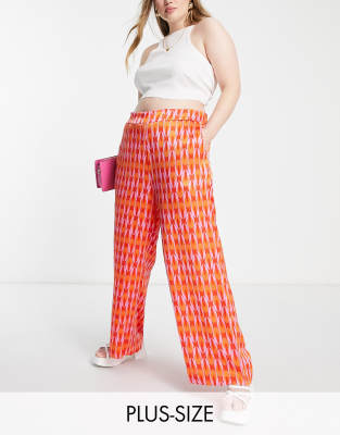 Vila Curve satin wide leg trouser co-ord in retro bright print - ASOS Price Checker