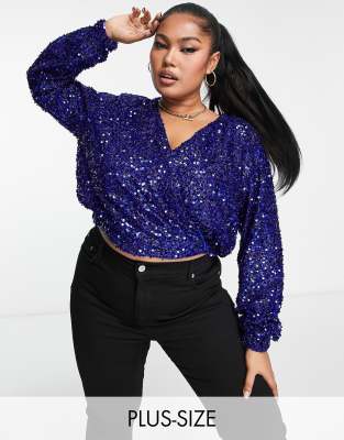 Vila Curve Sequin Shirt In Black - Part Of A Set In Blue