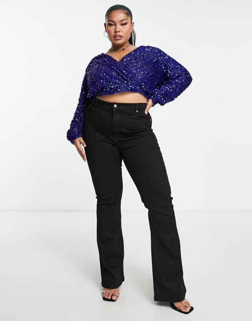 Vila Curve sequin top in blue | ASOS